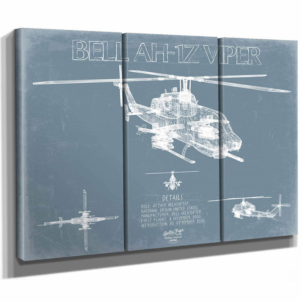 Bella Frye Home & Garden > Decor > Artwork Bell AH-1 IZ Viper Helicopter Blueprint Wall Art - Original Aviation Print