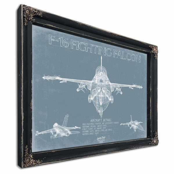 Bella Frye Home & Garden > Decor > Artwork F-16 Aircraft Blueprint Wall Art - Original Fighter Plane Print