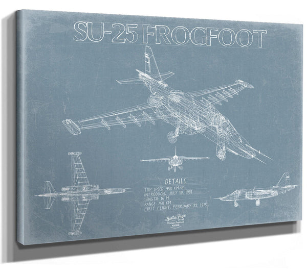 Bella Frye Home & Garden > Decor > Artwork Sukhoi Su-25 Frogfoot Aircraft Blueprint Wall Art - Original Fighter Plane Print