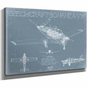 Bella Frye Home & Garden > Decor > Artwork Beechcraft Bonanza V35 Aircraft Blueprint Wall Art - Original Aviation Plane Print
