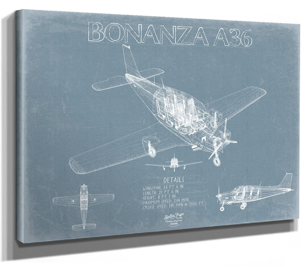 Bella Frye Home & Garden > Decor > Artwork Beechcraft Bonanza A36 Aircraft Blueprint Wall Art - Original Fighter Plane Print