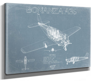 Bella Frye Home & Garden > Decor > Artwork Beechcraft Bonanza A36 Aircraft Blueprint Wall Art - Original Fighter Plane Print