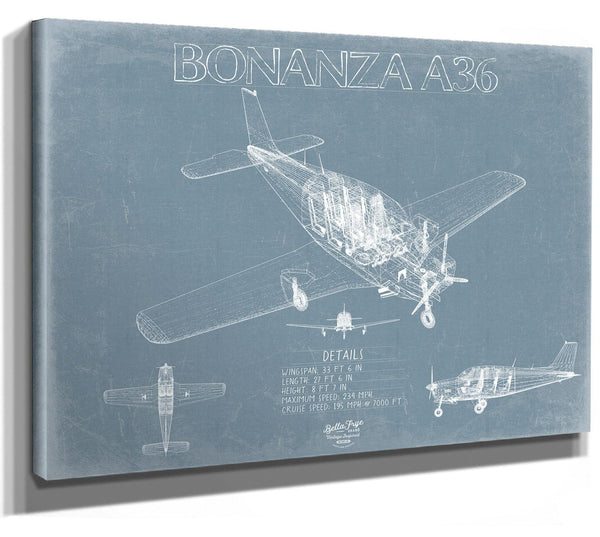 Bella Frye Home & Garden > Decor > Artwork Beechcraft Bonanza A36 Aircraft Blueprint Wall Art - Original Fighter Plane Print