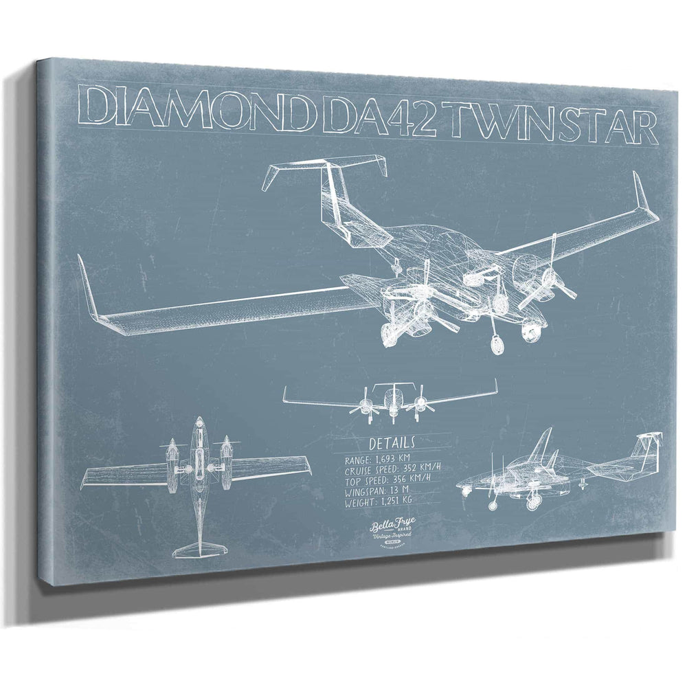 Bella Frye Home & Garden > Decor > Artwork Diamond DA42 Twin Star Aircraft Blueprint Wall Art - Original Airplane Print