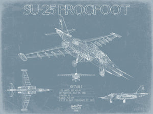 Bella Frye Home & Garden > Decor > Artwork Sukhoi Su-25 Frogfoot Aircraft Blueprint Wall Art - Original Fighter Plane Print