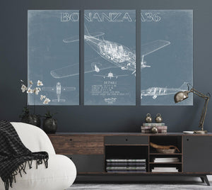 Bella Frye Home & Garden > Decor > Artwork Beechcraft Bonanza A36 Aircraft Blueprint Wall Art - Original Fighter Plane Print
