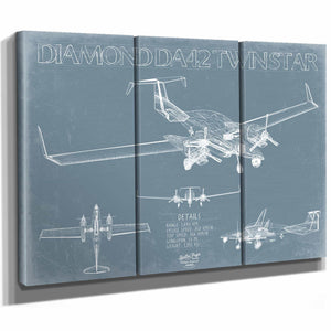 Bella Frye Home & Garden > Decor > Artwork Diamond DA42 Twin Star Aircraft Blueprint Wall Art - Original Airplane Print