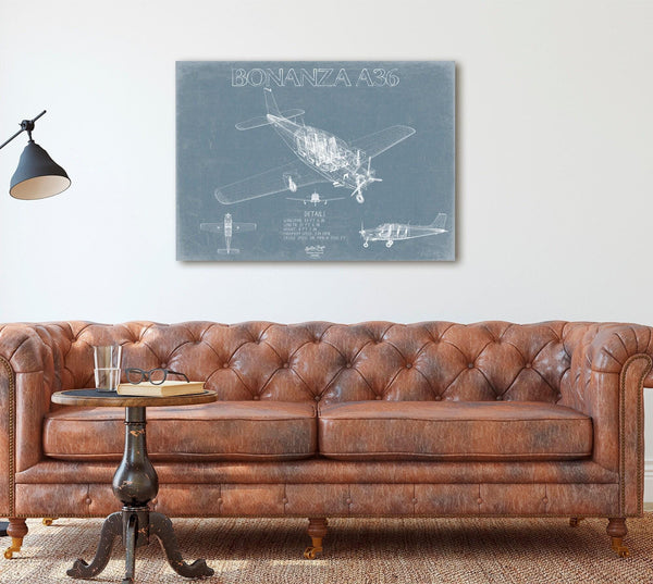 Bella Frye Home & Garden > Decor > Artwork Beechcraft Bonanza A36 Aircraft Blueprint Wall Art - Original Fighter Plane Print