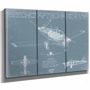 Bella Frye Home & Garden > Decor > Artwork Beechcraft Bonanza V35 Aircraft Blueprint Wall Art - Original Aviation Plane Print