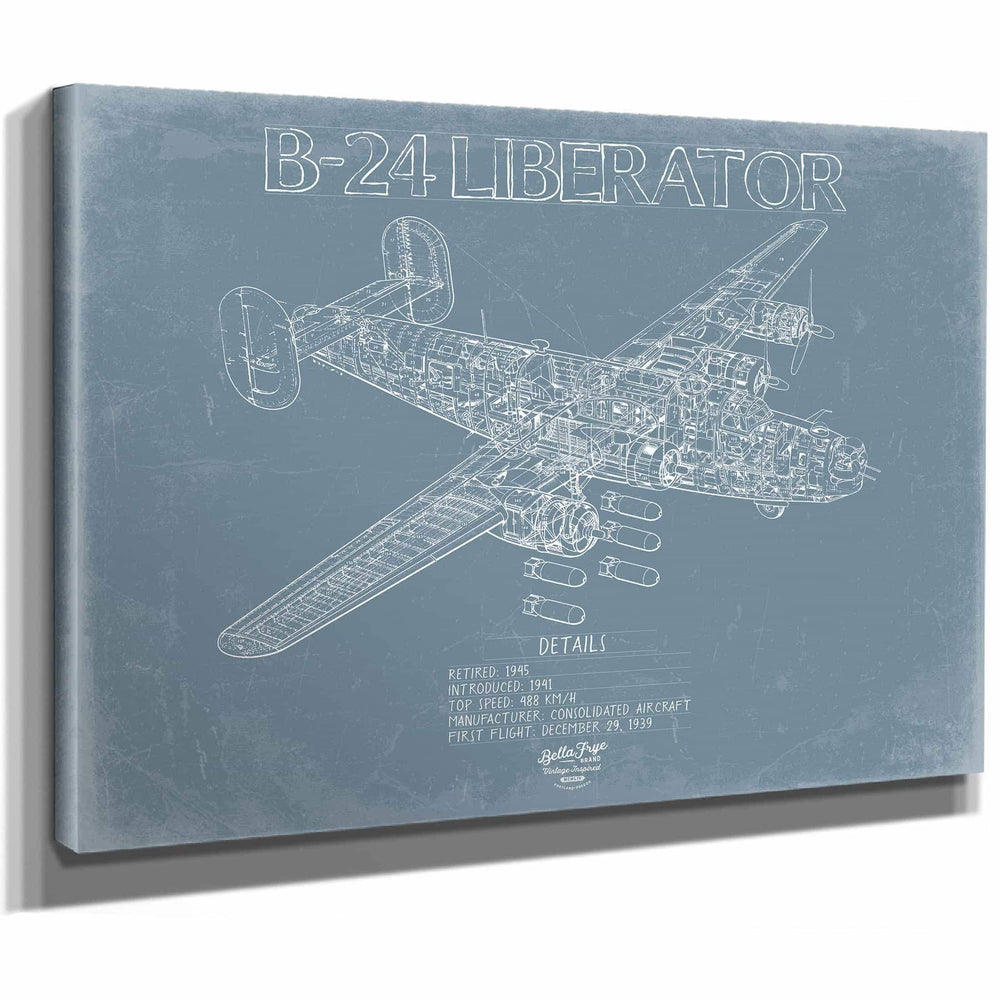 Bella Frye Home & Garden > Decor > Artwork B-24 Liberator Aircraft Blueprint Wall Art - Original Aviation Plane Print