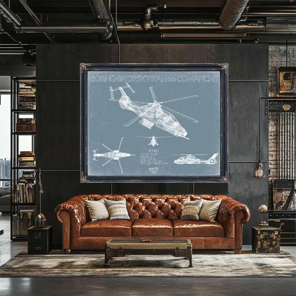 Bella Frye Home & Garden > Decor > Artwork Boeing-Sikorsky RAH-66 Comanche Aircraft Blueprint Wall Art - Original Aviation Plane Print
