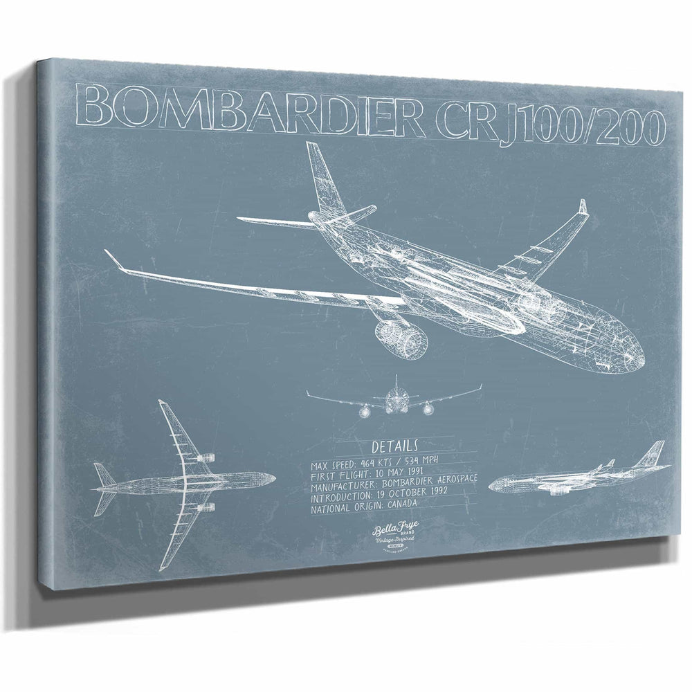 Bella Frye Home & Garden > Decor > Artwork Bombardier Canadair CRJ100/200 Aircraft Blueprint Wall Art - Original Aviation Plane Print