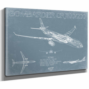 Bella Frye Home & Garden > Decor > Artwork Bombardier Canadair CRJ100/200 Aircraft Blueprint Wall Art - Original Aviation Plane Print