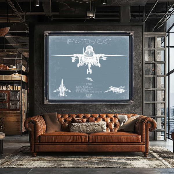 Bella Frye Home & Garden > Decor > Artwork F-14 Tomcat Top Gun Aircraft Blueprint Wall Art - Original Airplane Print