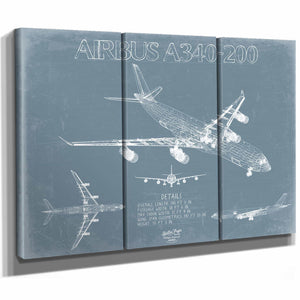 Bella Frye Home & Garden > Decor > Artwork Airbus A340-200 Aircraft Blueprint Wall Art - Original Aviation Plane Print