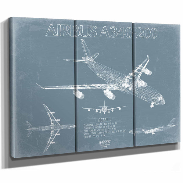 Bella Frye Home & Garden > Decor > Artwork Airbus A340-200 Aircraft Blueprint Wall Art - Original Aviation Plane Print