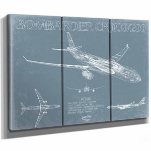 Bella Frye Home & Garden > Decor > Artwork Bombardier Canadair CRJ100/200 Aircraft Blueprint Wall Art - Original Aviation Plane Print