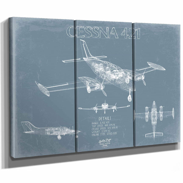 Bella Frye Home & Garden > Decor > Artwork Cessna 421 Golden Eagle Aircraft Blueprint Wall Art - Original Airplane Print