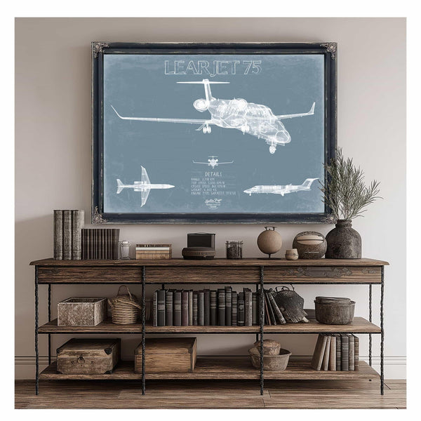Bella Frye Home & Garden > Decor > Artwork Learjet 75 Aircraft Blueprint Wall Art - Original Airplane Print