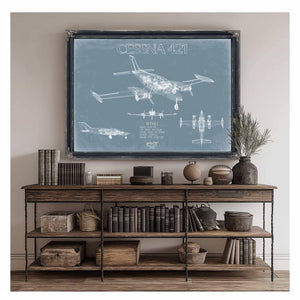 Bella Frye Home & Garden > Decor > Artwork Cessna 421 Golden Eagle Aircraft Blueprint Wall Art - Original Airplane Print