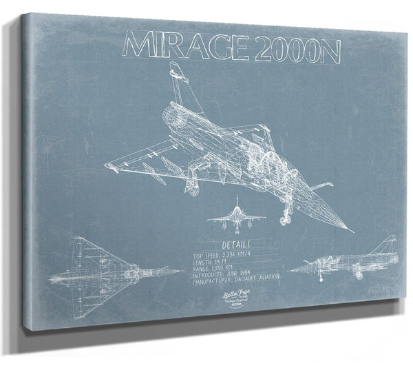 Bella Frye Home & Garden > Decor > Artwork Dassault Mirage 2000N Aircraft Blueprint Wall Art - Original Fighter Plane Print