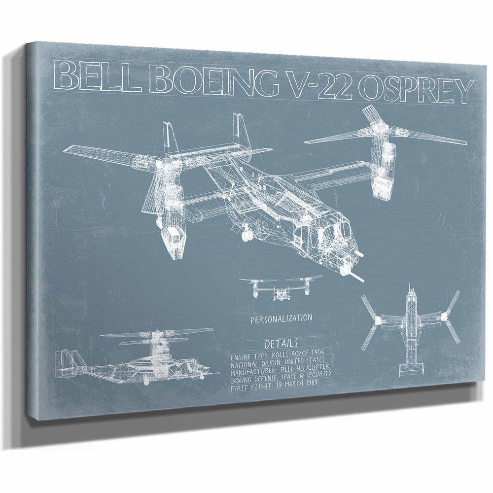 Bella Frye Home & Garden > Decor > Artwork Bell Boeing V-22 Osprey Aircraft Blueprint Wall Art - Original Aviation Plane Print