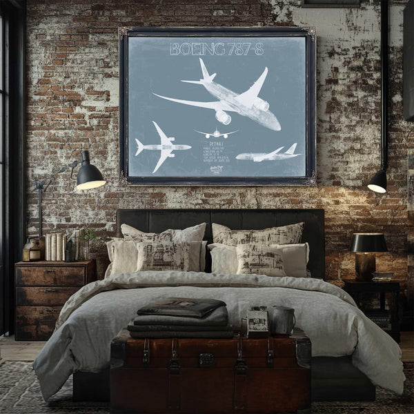 Bella Frye Home & Garden > Decor > Artwork Boeing 787-8 Aircraft Blueprint Wall Art - Original Aviation Plane Print
