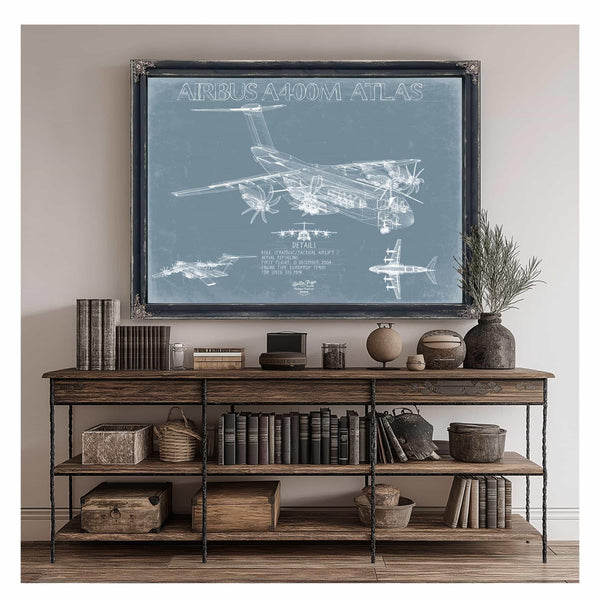 Bella Frye Home & Garden > Decor > Artwork Airbus A400M Atlas Aircraft Blueprint Wall Art - Original Aviation Print