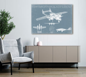 Bella Frye Home & Garden > Decor > Artwork Northrop P-61A Black Widow Aircraft Blueprint Wall Art - Original Fighter Plane Print