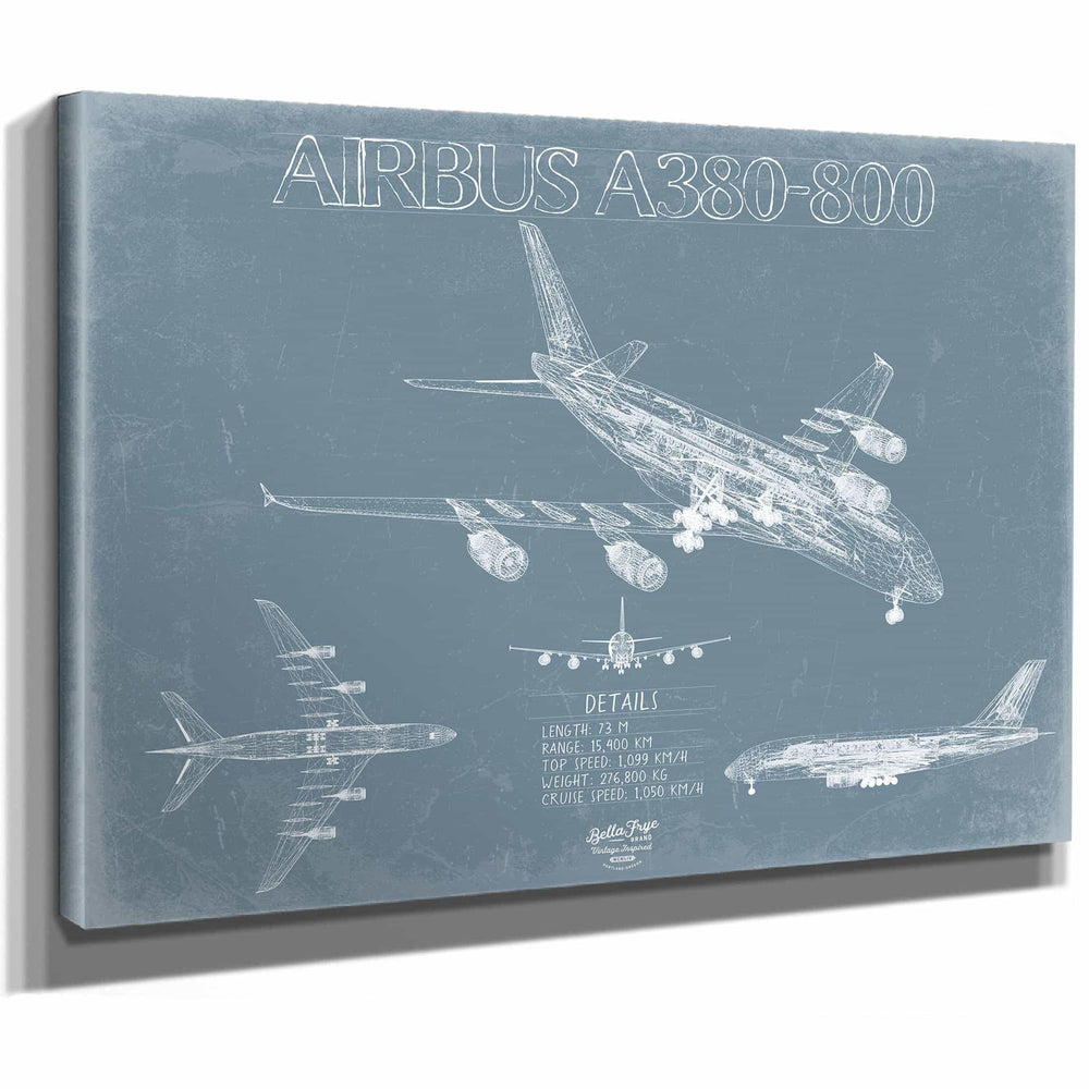 Bella Frye Home & Garden > Decor > Artwork Airbus A380-800 Aircraft Blueprint Wall Art - Original Aviation Plane Print