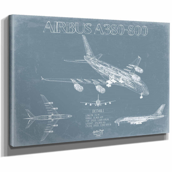 Bella Frye Home & Garden > Decor > Artwork Airbus A380-800 Aircraft Blueprint Wall Art - Original Aviation Plane Print