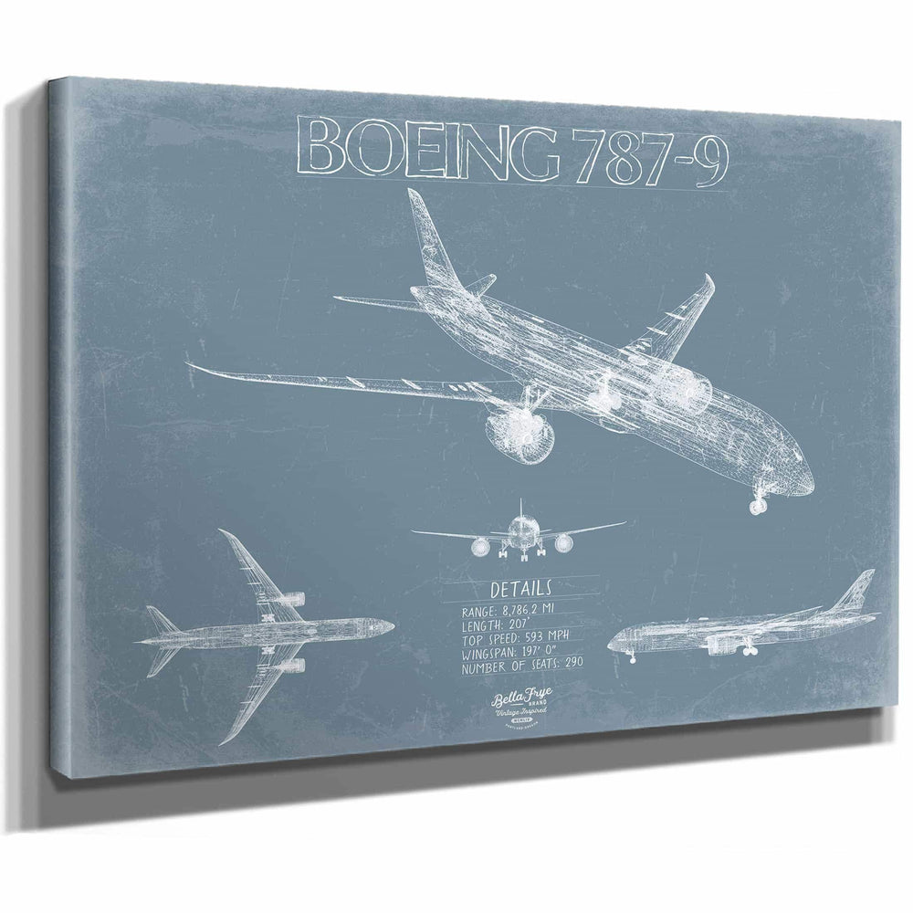 Bella Frye Home & Garden > Decor > Artwork Boeing 787-9 Aircraft Blueprint Wall Art - Original Aviation Plane Print
