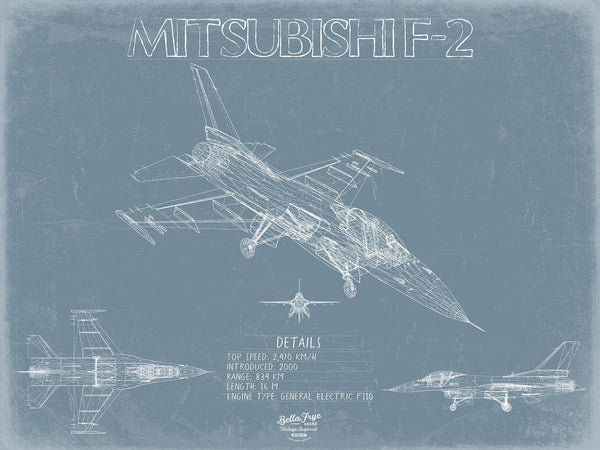 Bella Frye Home & Garden > Decor > Artwork F-2 Aircraft Blueprint Wall Art - Original Fighter Plane Print