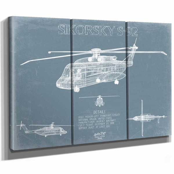 Bella Frye Home & Garden > Decor > Artwork Sikorsky S-92 Helicopter Blueprint Wall Art - Original Aviation Print