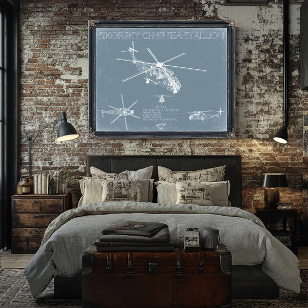 Bella Frye Home & Garden > Decor > Artwork Sikorsky CH-53 Sea Stallion Aircraft Blueprint Wall Art - Original Jet Aviation Print