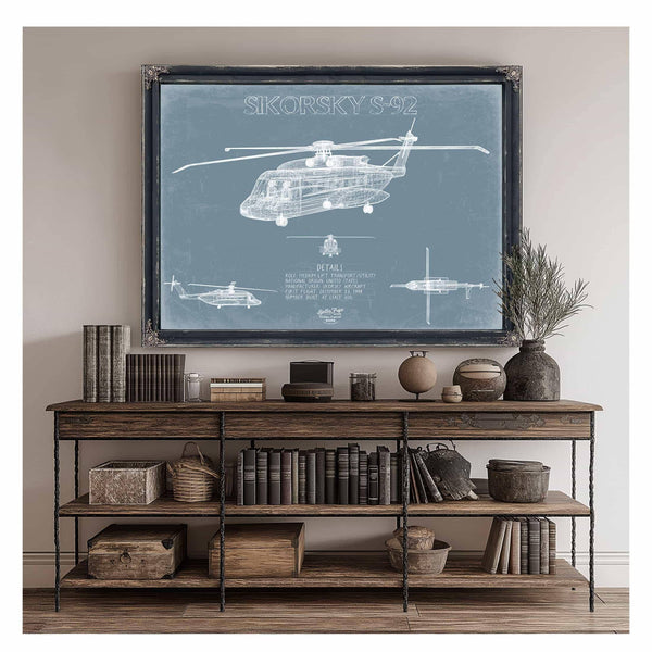 Bella Frye Home & Garden > Decor > Artwork Sikorsky S-92 Helicopter Blueprint Wall Art - Original Aviation Print