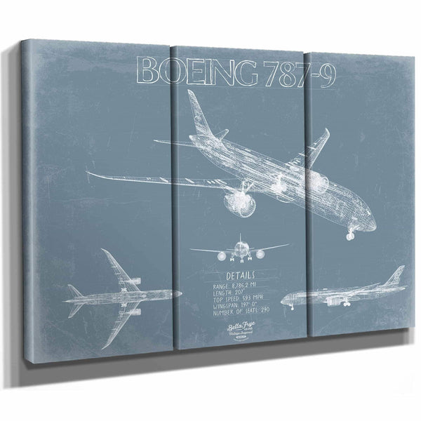 Bella Frye Home & Garden > Decor > Artwork Boeing 787-9 Aircraft Blueprint Wall Art - Original Aviation Plane Print