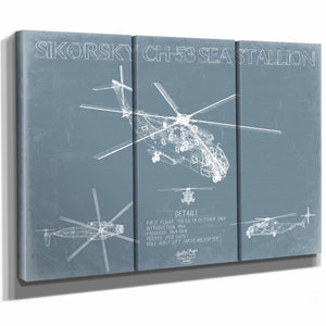 Bella Frye Home & Garden > Decor > Artwork Sikorsky CH-53 Sea Stallion Aircraft Blueprint Wall Art - Original Jet Aviation Print