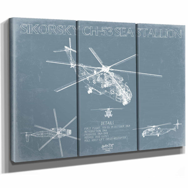 Bella Frye Home & Garden > Decor > Artwork Sikorsky CH-53 Sea Stallion Aircraft Blueprint Wall Art - Original Jet Aviation Print