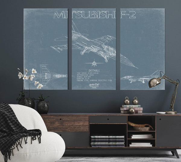 Bella Frye Home & Garden > Decor > Artwork F-2 Aircraft Blueprint Wall Art - Original Fighter Plane Print