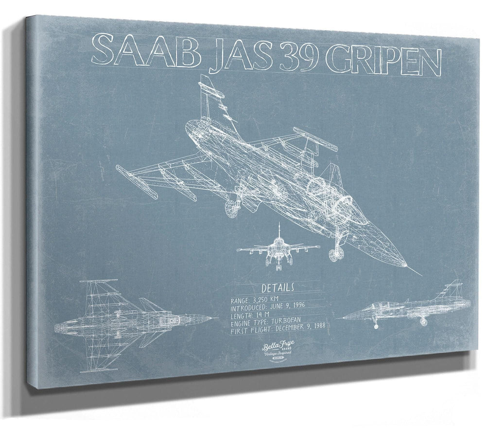 Bella Frye Home & Garden > Decor > Artwork Saab JAS 39 Gripen Aircraft Blueprint Wall Art - Original Fighter Plane Print