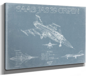 Bella Frye Home & Garden > Decor > Artwork Saab JAS 39 Gripen Aircraft Blueprint Wall Art - Original Fighter Plane Print