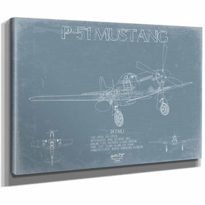 Bella Frye Home & Garden > Decor > Artwork North American P-51 Mustang Aircraft Blueprint Wall Art - Original Fighter Plane Print