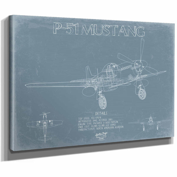 Bella Frye Home & Garden > Decor > Artwork North American P-51 Mustang Aircraft Blueprint Wall Art - Original Fighter Plane Print