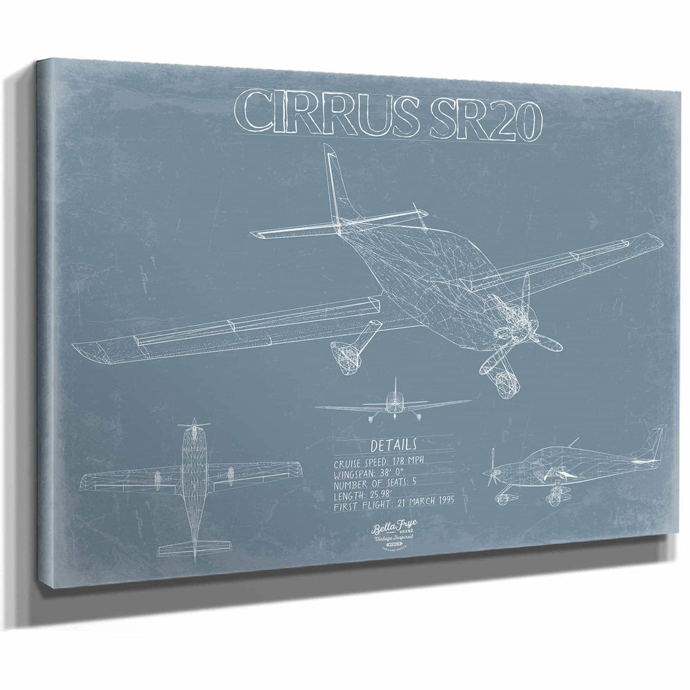 Bella Frye Home & Garden > Decor > Artwork Cirrus SR20 Aircraft Blueprint Wall Art - Original Airplane Print
