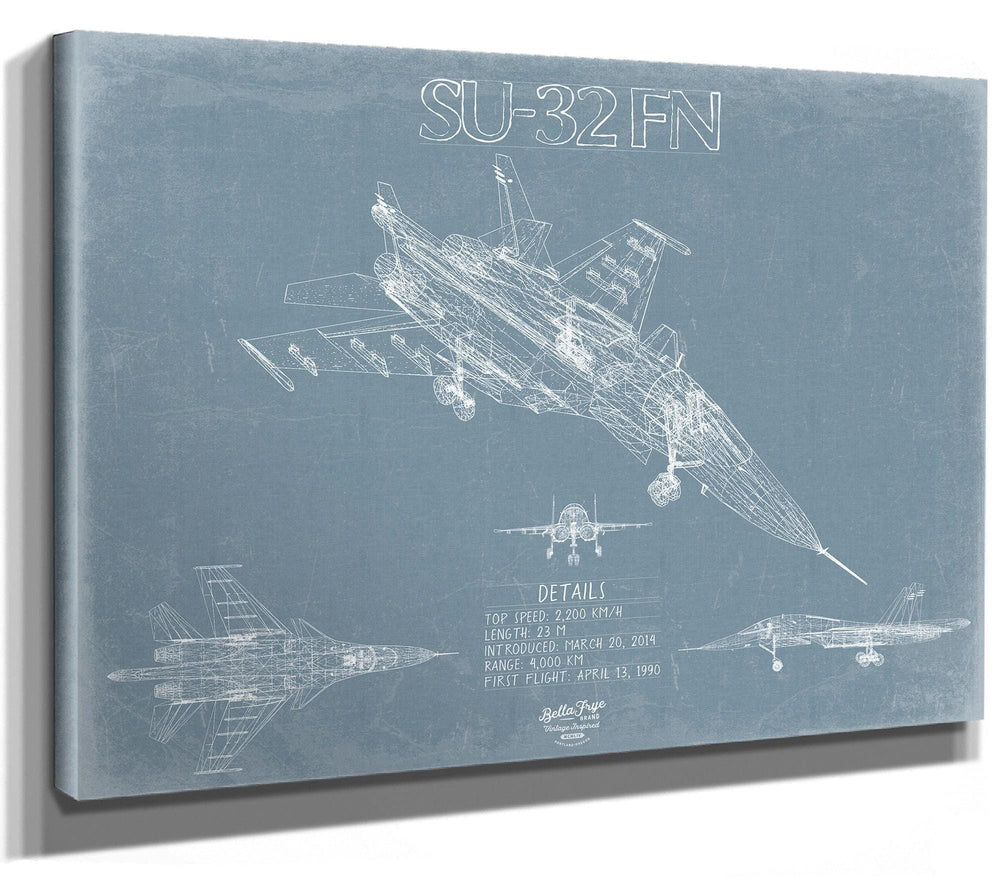Bella Frye Home & Garden > Decor > Artwork Sukhoi Su-34 / Su-32FN Aircraft Blueprint Wall Art - Original Fighter Plane Print