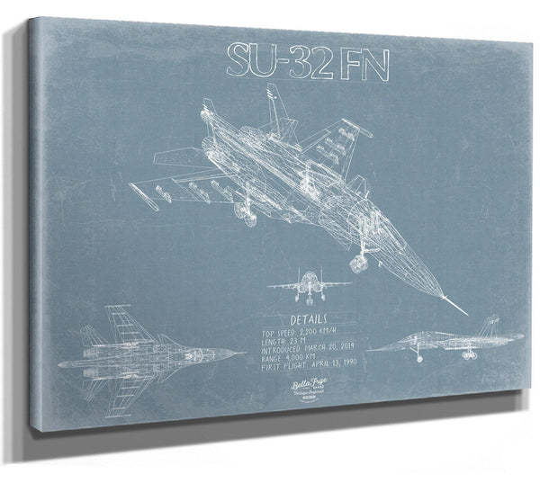 Bella Frye Home & Garden > Decor > Artwork Sukhoi Su-34 / Su-32FN Aircraft Blueprint Wall Art - Original Fighter Plane Print