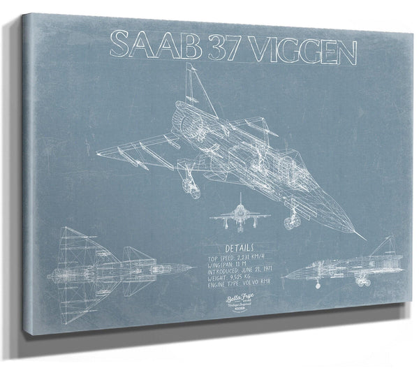 Bella Frye Home & Garden > Decor > Artwork Saab 37 Viggen Aircraft Blueprint Wall Art - Original Fighter Plane Print