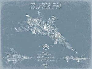 Bella Frye Home & Garden > Decor > Artwork Sukhoi Su-34 / Su-32FN Aircraft Blueprint Wall Art - Original Fighter Plane Print
