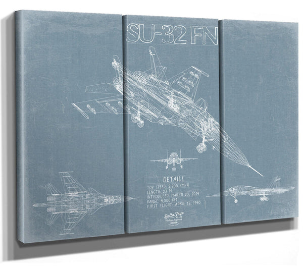 Bella Frye Home & Garden > Decor > Artwork Sukhoi Su-34 / Su-32FN Aircraft Blueprint Wall Art - Original Fighter Plane Print